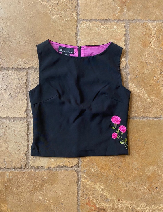 Vintage Black High Neck Tank With Embroidered Roses by No - Etsy