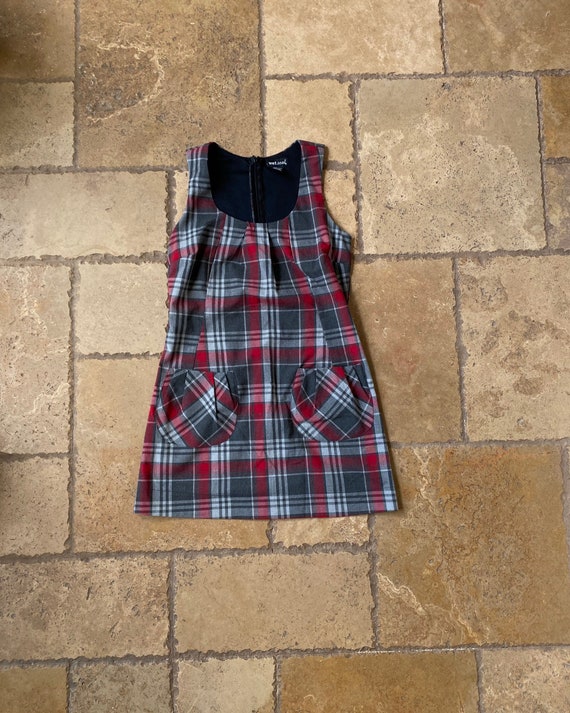 Y2K Red & Gray Plaid Mini Dress by Wet Seal