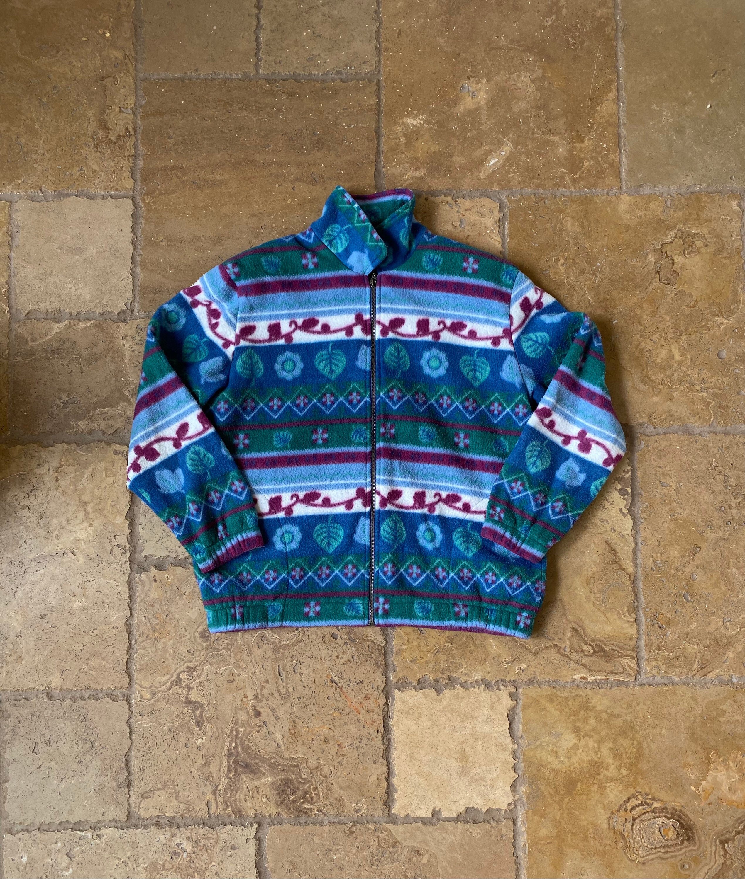 USA VINTAGE teddi PATTERNED DESIGN ZIP UP FLEECE JACKET MADE