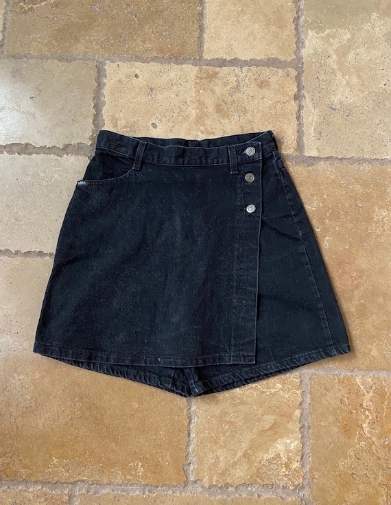 1980s Black Lee Denim Skort 28W