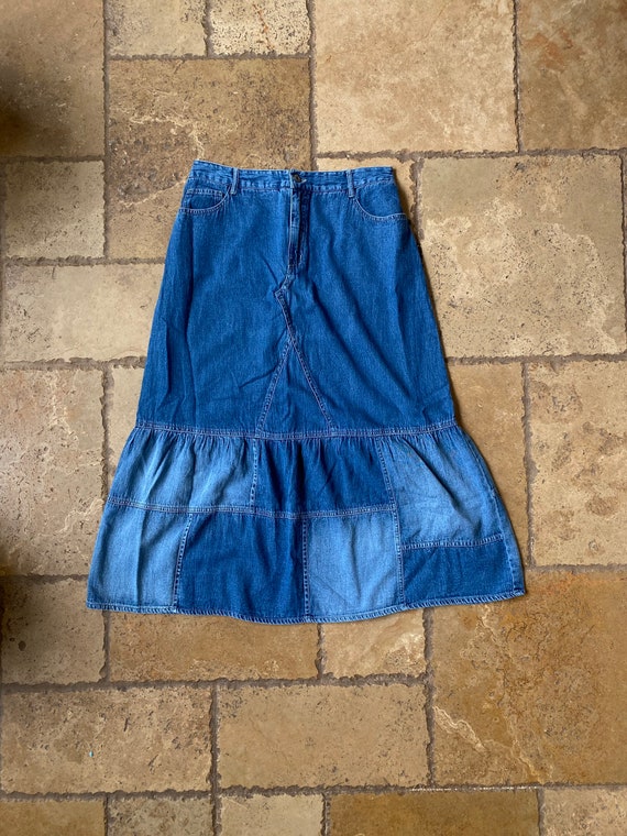 Y2K Blue Denim Flared Maxi Skirt by Studio West A… - image 2