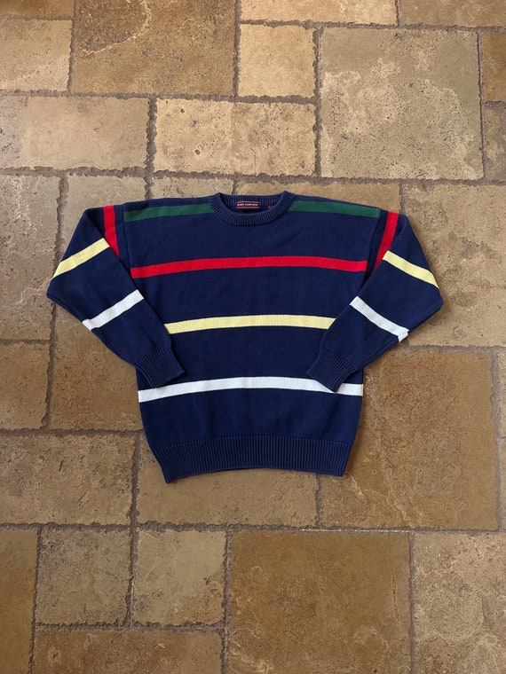 90s Y2K Blue Striped Sweater by John Ashford L