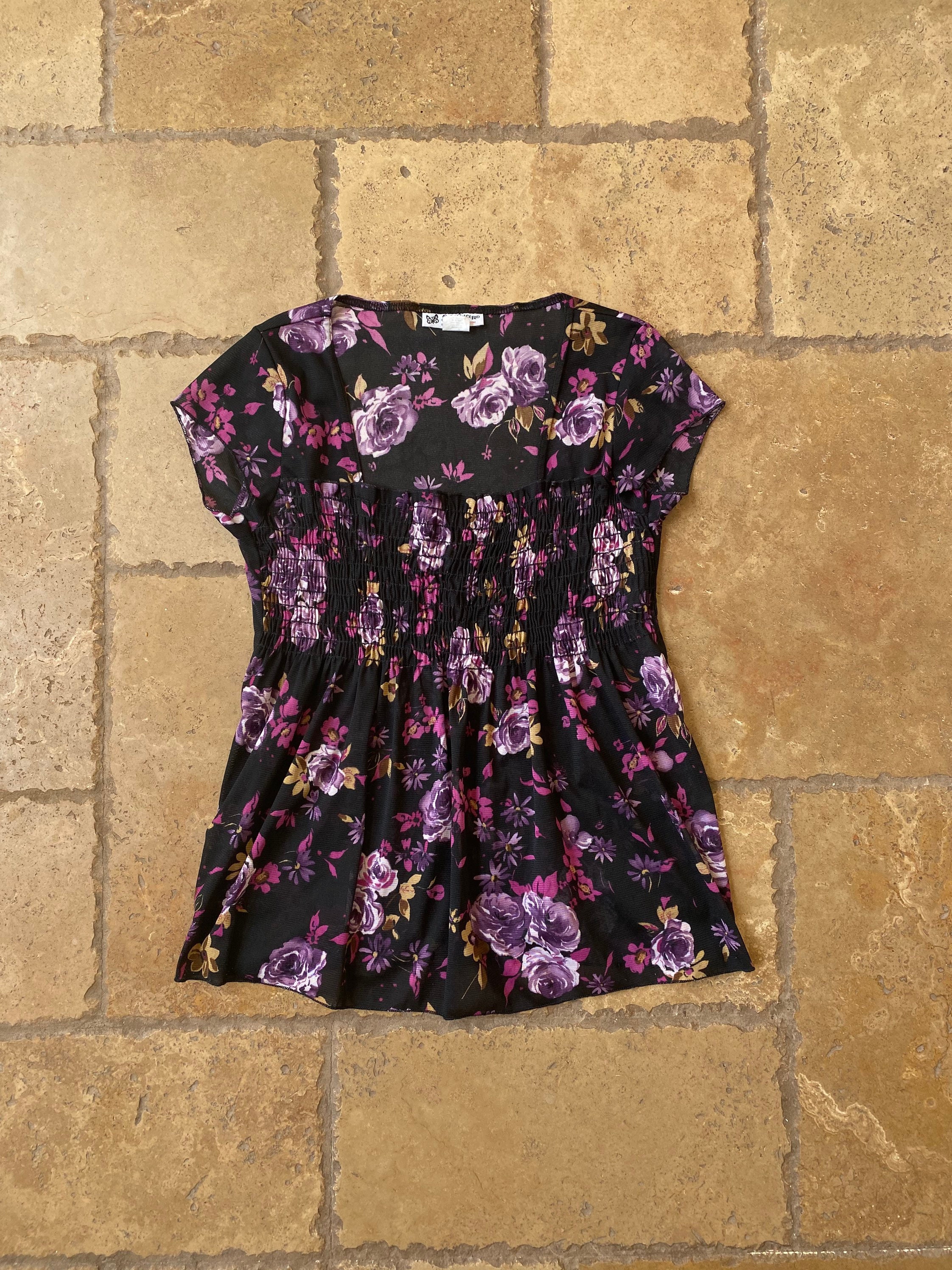 Y2K Black & Purple Floral Print Baby Doll Top by Self Esteem - Etsy