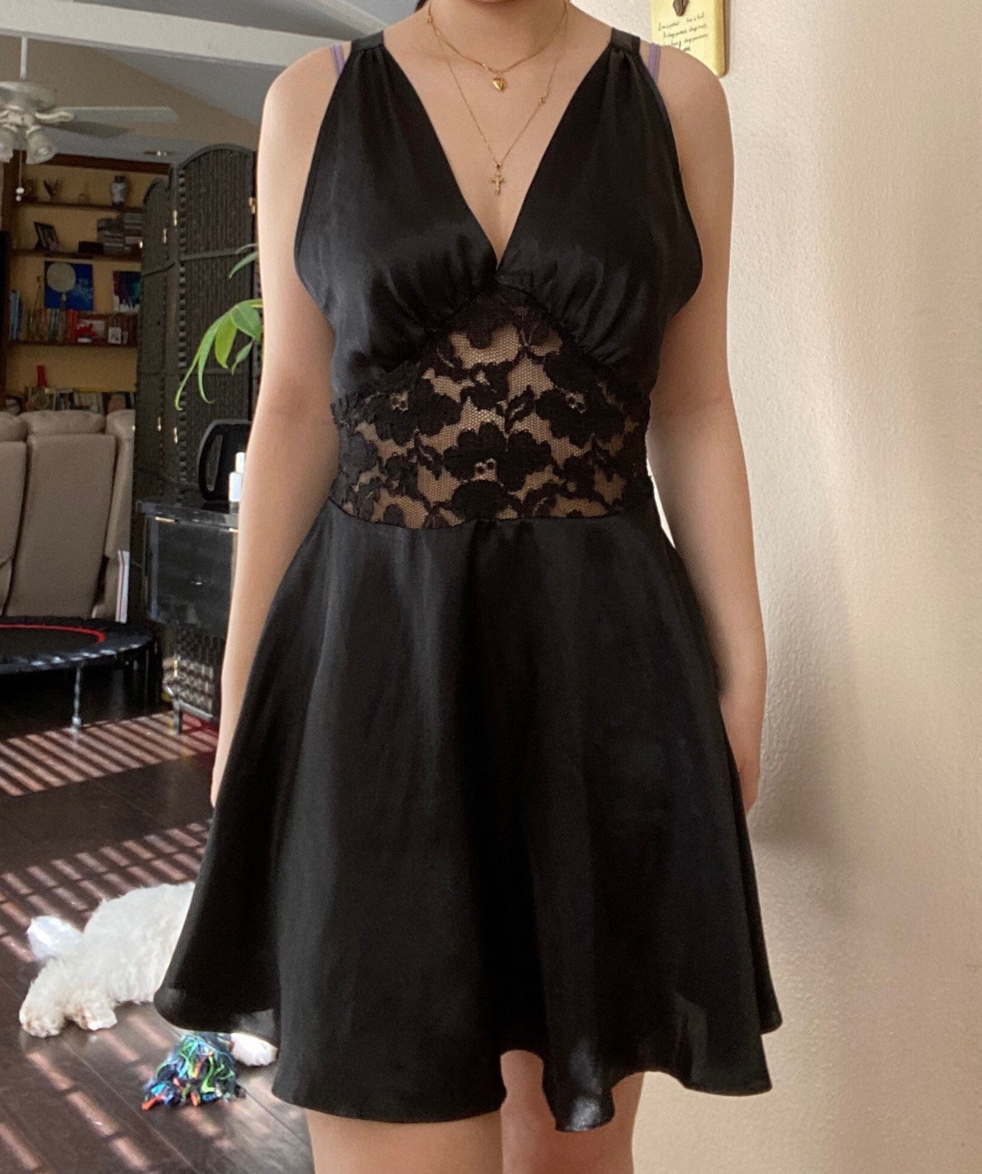 90s Embroidered Satin Mini Dress (S) main image 1