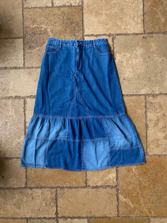 Y2K Blue Denim Flared Maxi Skirt by Studio West A… - image 3