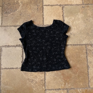 90s Vintage Black Glittery Cap Sleeve Top by John Roberts