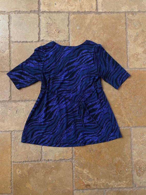1990s Blue Glittery Animal Print Baby Doll Top - image 5