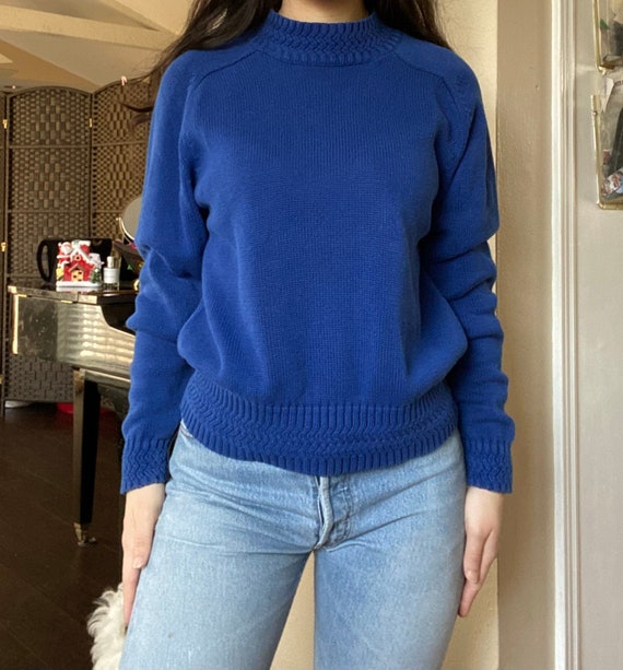 90s Vintage Royal Blue Knit Mockneck Sweater by Li