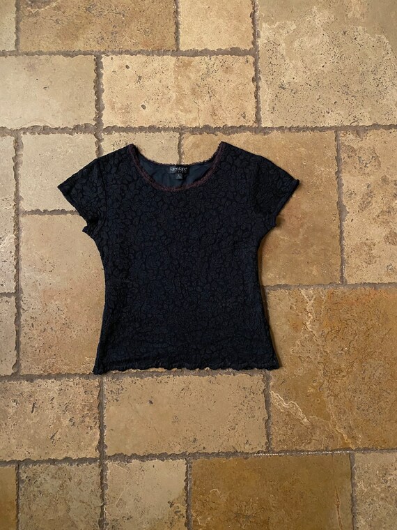 Y2K Black Lace Short Sleeve Top by Karen Kane