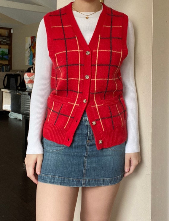 1960s Red Plaid Sweater Vest by Corporate Women - image 3