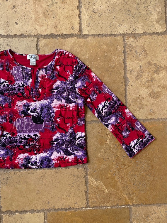 Y2K Red and Purple Mesh Abstract Print Long Sleev… - image 3