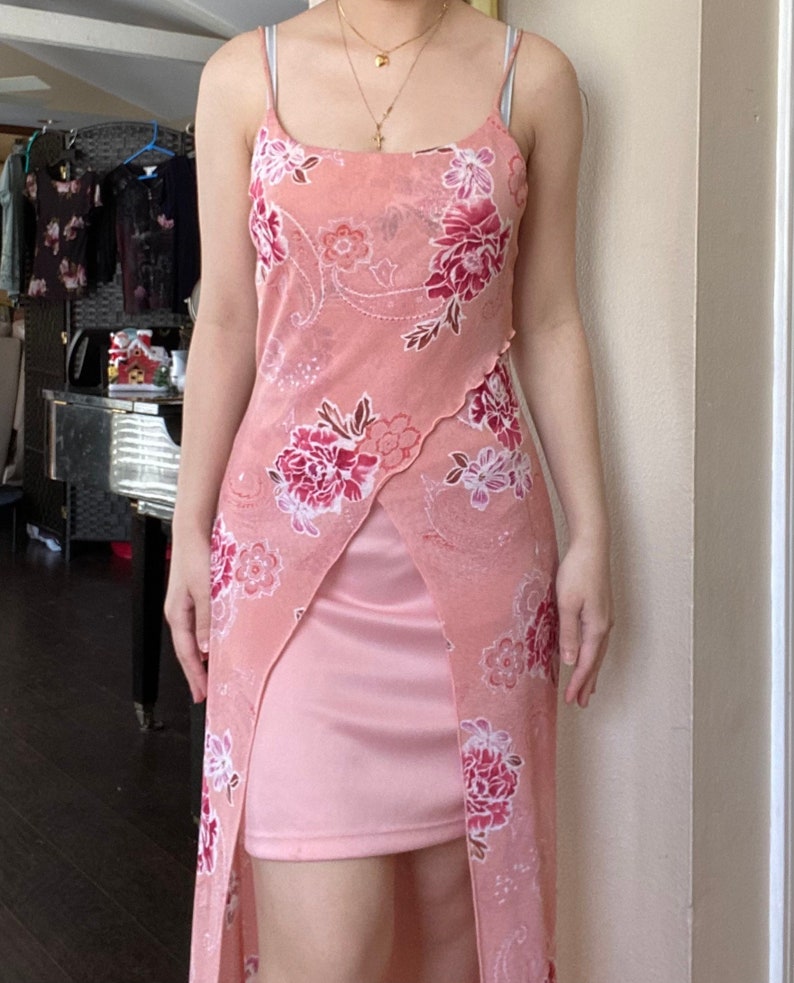 90s Y2K Pink Floral Mini Dress by Taboo image 1