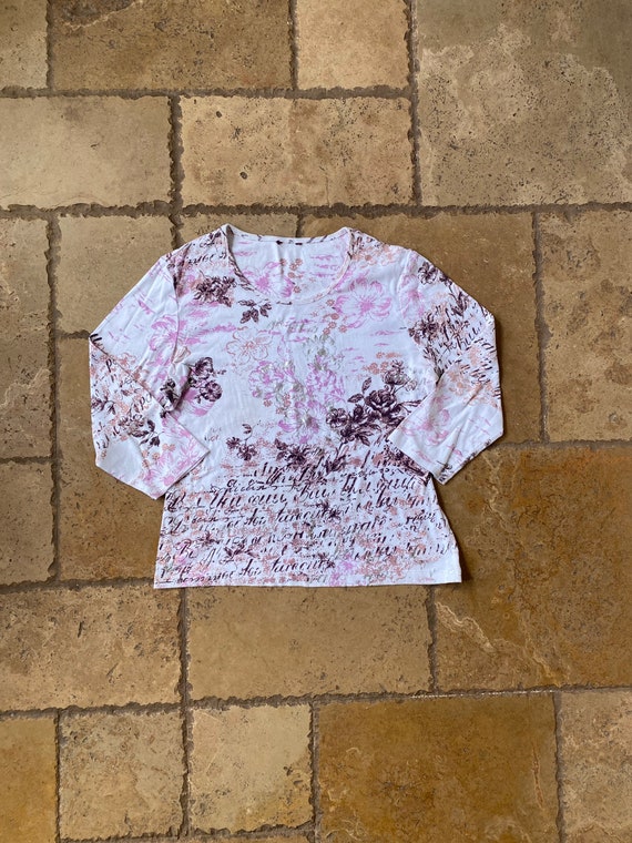 Y2K Pink Floral Graphic Long Sleeve Top - image 1