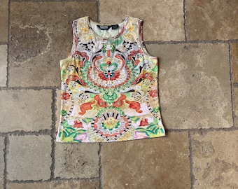 Y2K mouwloze tanktop met oranje en groene print van Take Two M-L