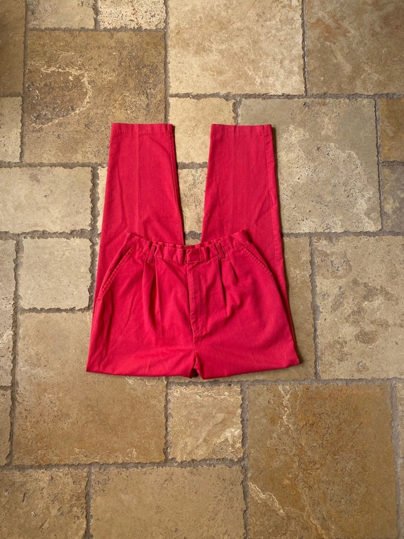 Vintage 80s 90s Red High Waisted Trousers by Chic 