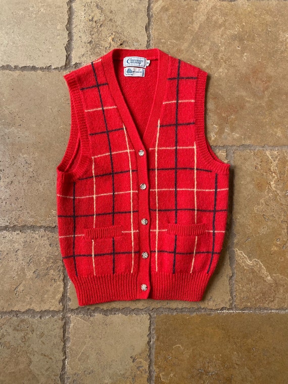1960s Red Plaid Sweater Vest by Corporate Women - image 1