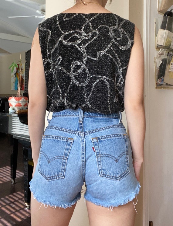 1990s Patterned Silver Glitter Tank Top by Dressb… - image 3