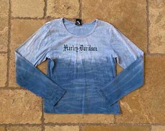 Vintage 90s Blue Tie-dye Harley Davidson Long Sleeve Top