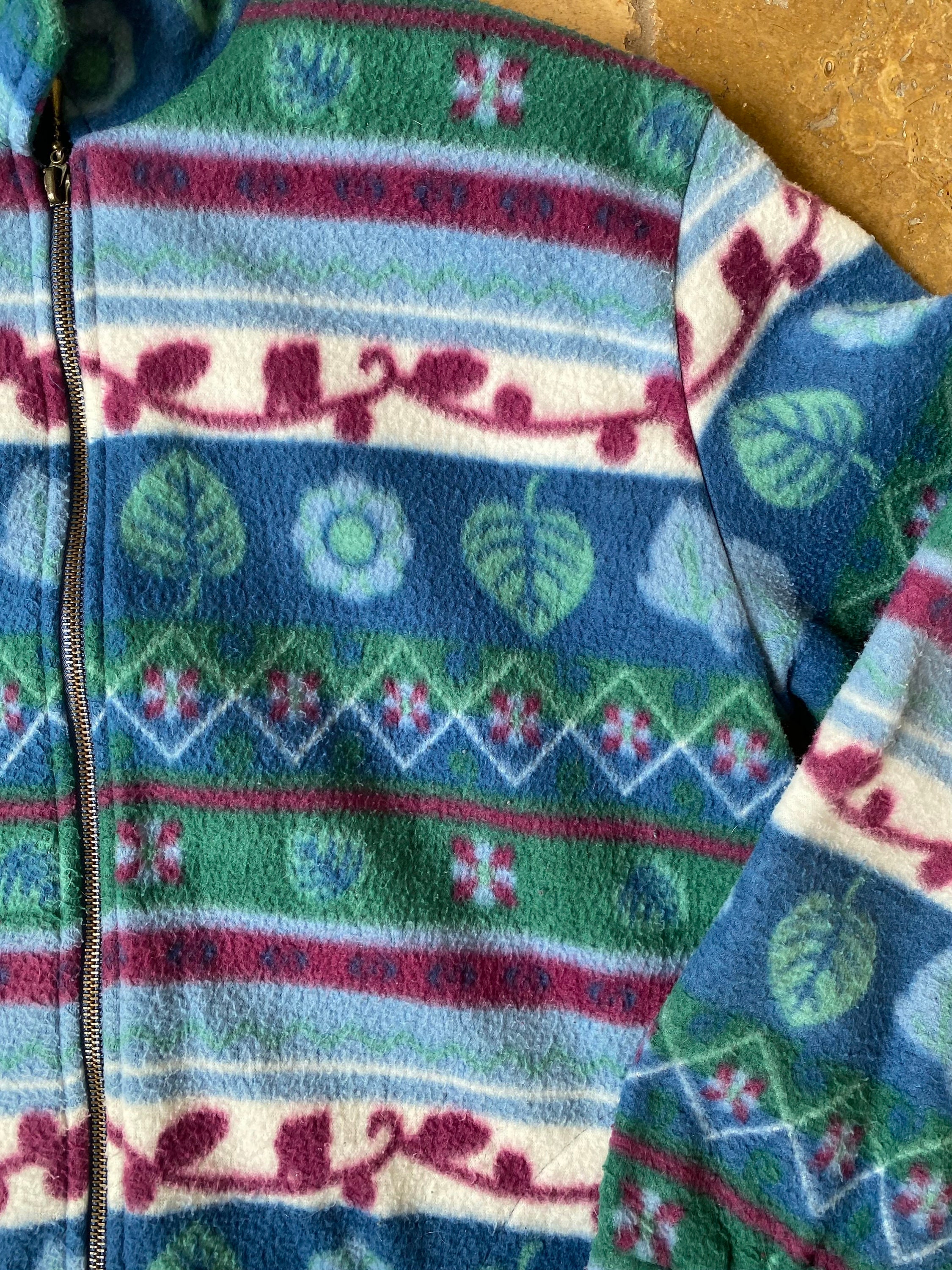 Vintage 90s Plant Print Zip up Fleece Jacket by Teddi - Etsy