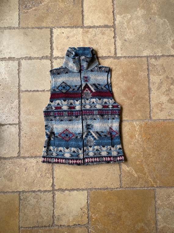 Vintage 90s Geometric Print Zip Up Fleece Vest by 
