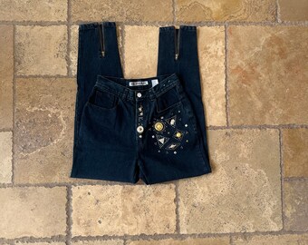 80s Vintage Schwarze High Waisted Tapered Leg Jeans von Dakota Blue 26/27W
