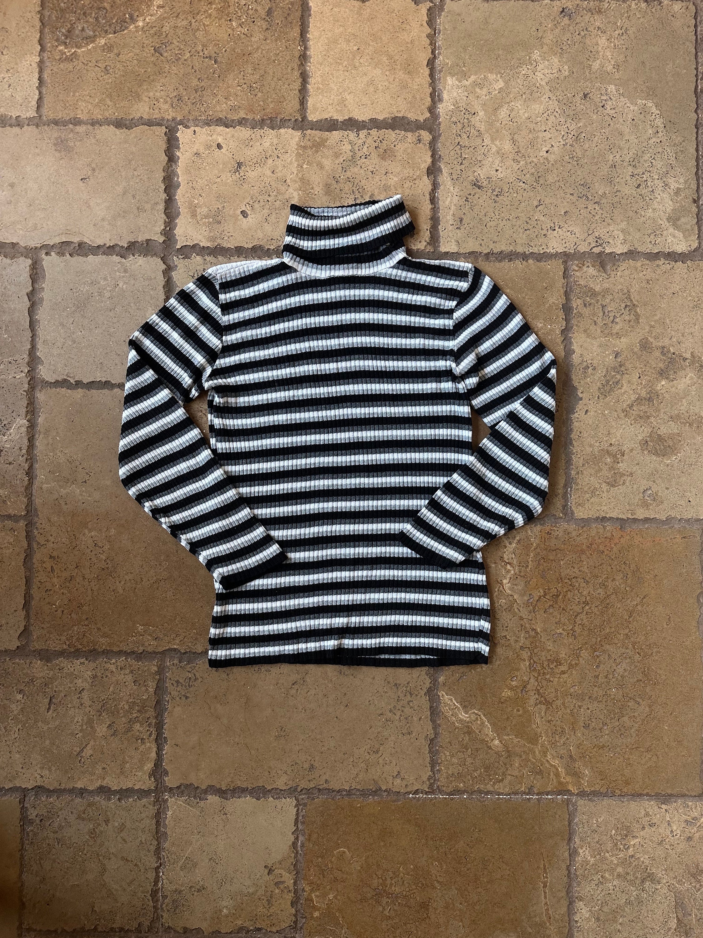 Grand Le Mar  Black White Striped Turtleneck Classic Stripes