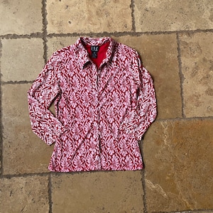 Vintage 90s Red Floral Print 3/4 Sleeve Top by INC
