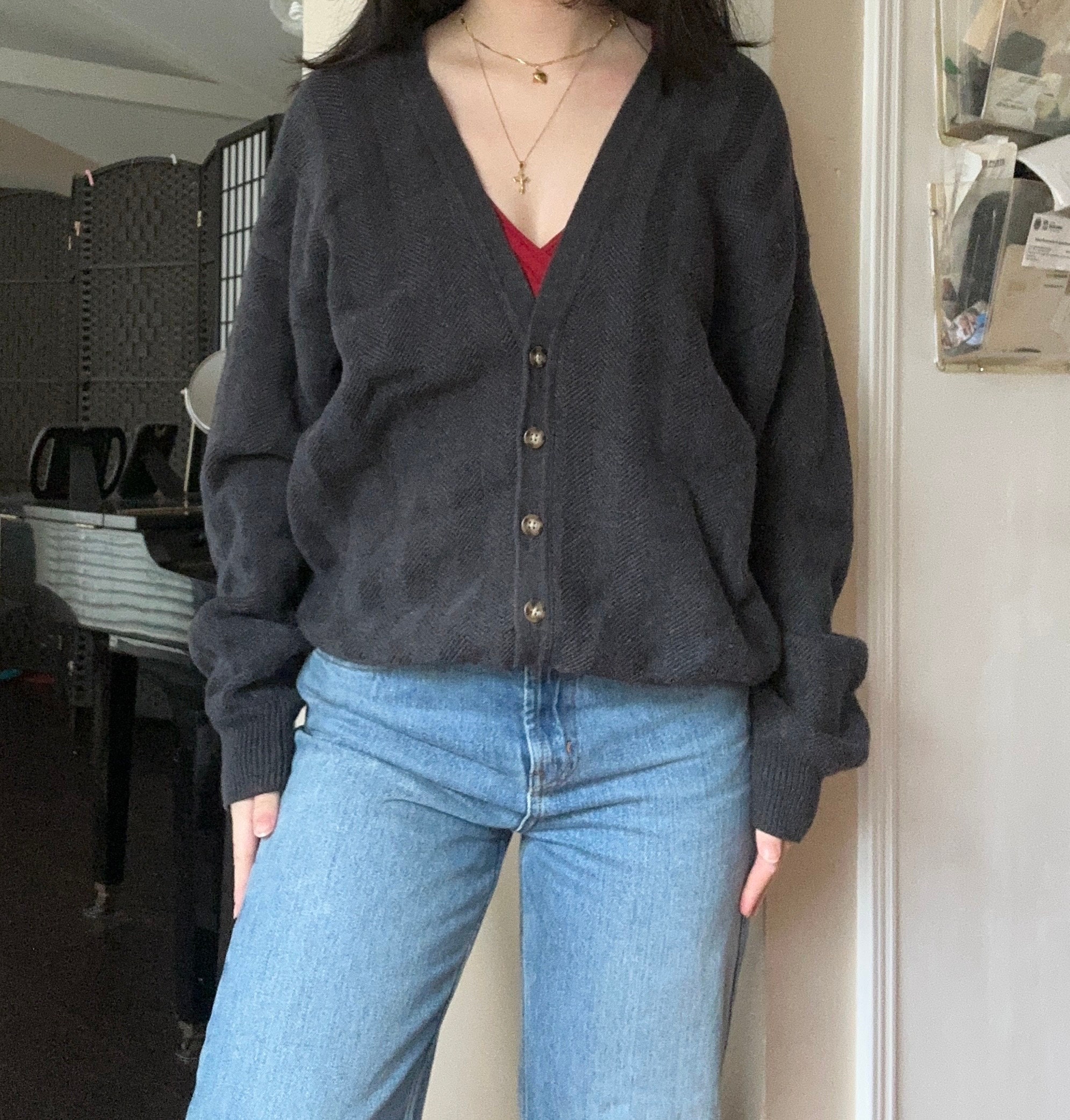 Vintage 90s Gray V-neck Cardigan by Round Tree & Yorke - Etsy Vintage 90s Gray V-neck Cardigan by Round Tree & Yorke - Etsy