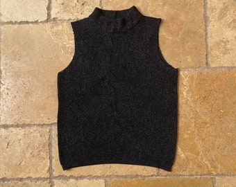 Vintage 1990s Black Sparkly Mock Neck Top by Gardy