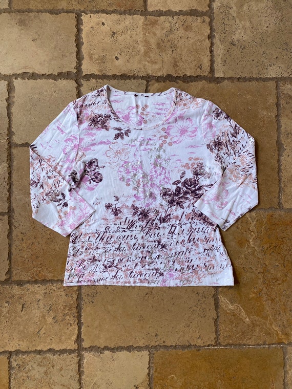 Y2K Pink Floral Graphic Long Sleeve Top - image 2