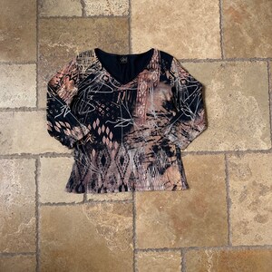 Y2K 90s Black & Brown Abstract Print 3/4 Sleeve Top by Katina Marie L