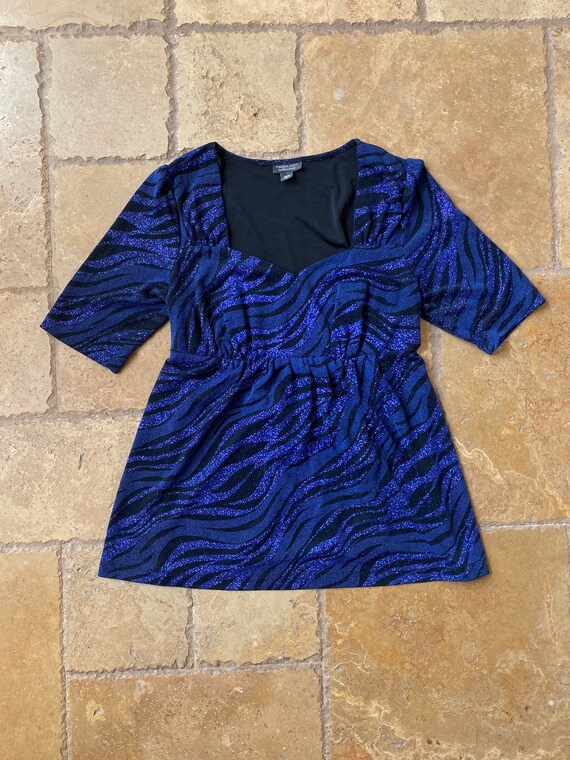 1990s Blue Glittery Animal Print Baby Doll Top - image 4