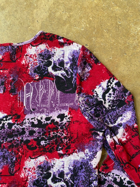 Y2K Red and Purple Mesh Abstract Print Long Sleev… - image 6