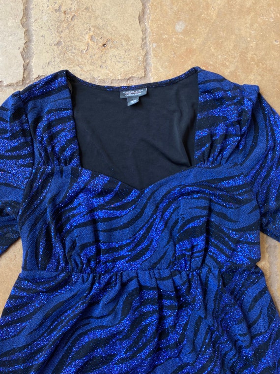 1990s Blue Glittery Animal Print Baby Doll Top - image 6