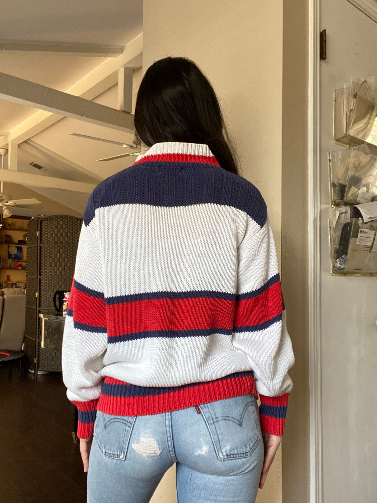 90’s Red White Blue Star Print Chunky Crewneck Sweater by Cotton Traders