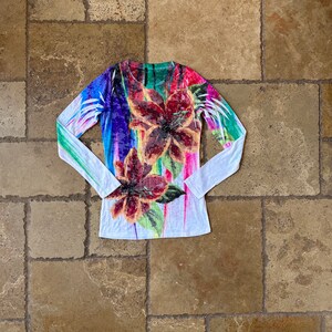 Y2K Buntes Blumen Print Langarm Top by Aimee M. XS-S