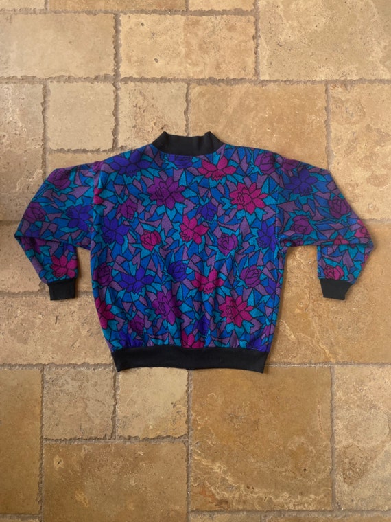 Vintage 1980s Multicolor Abstract Floral Print Kn… - image 2