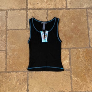 Y2K Black Ribbed Cotton Tank Top by Bisou Bisou