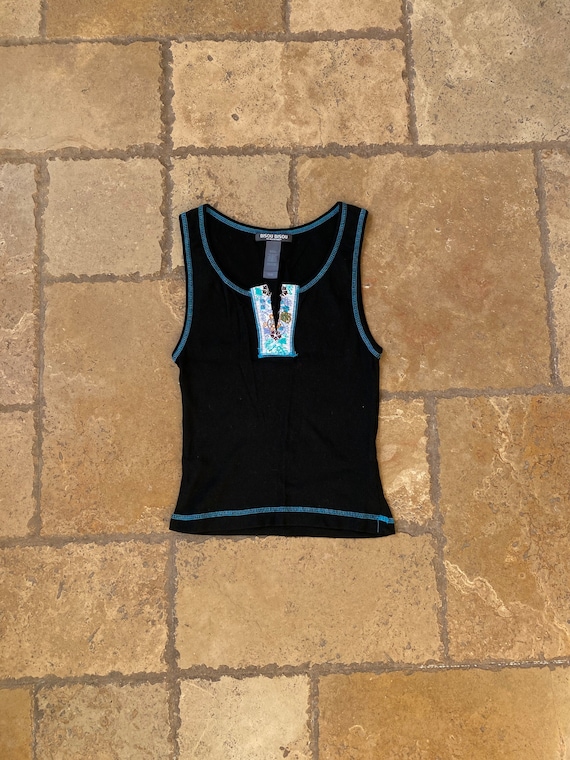 Y2K Black Ribbed Cotton Tank Top by Bisou Bisou - Etsy