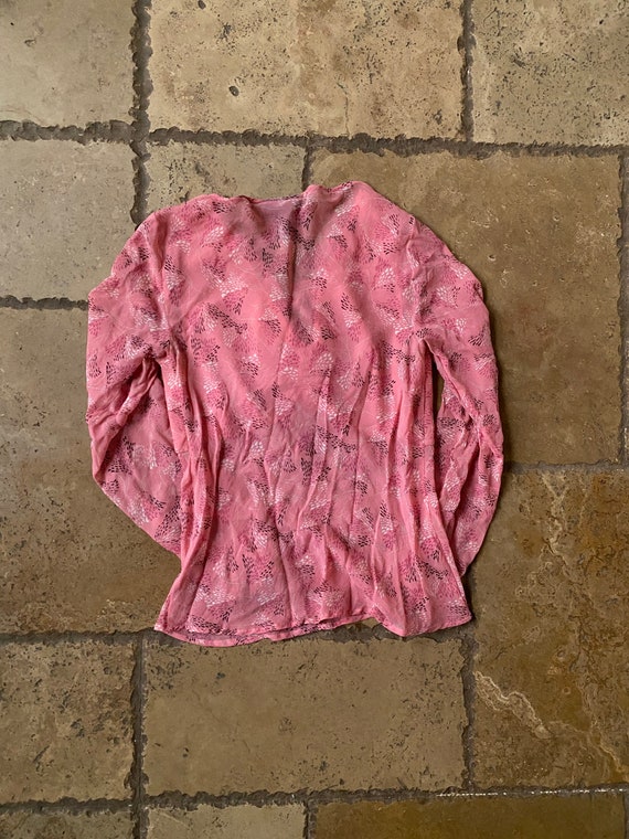 90s Y2K Pink Semi-Sheer Silk Long Sleeve Top by T… - image 3