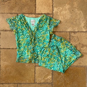 Green, Blue, & Yellow Floral Two Piece Skirt Set by Karen Stevens