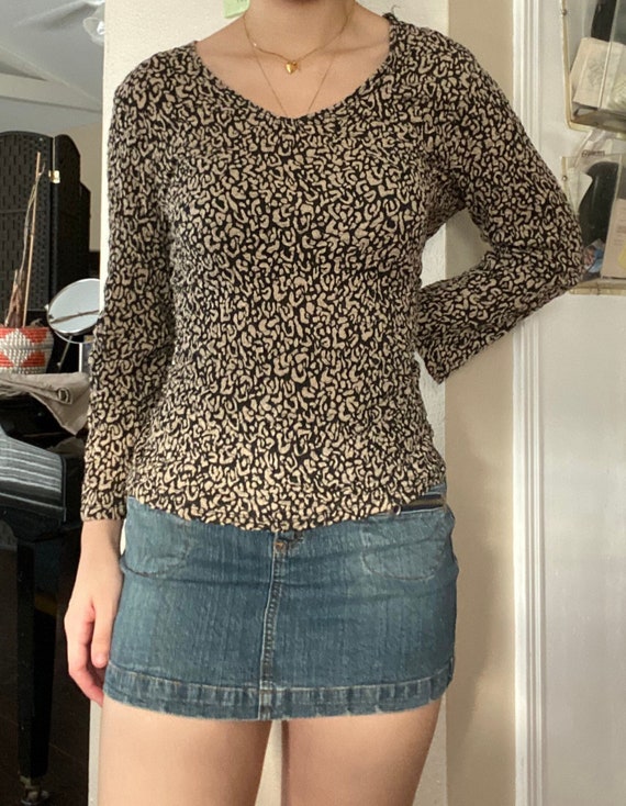 Vintage 1990s Leopard Print Long Sleeve Top - image 1