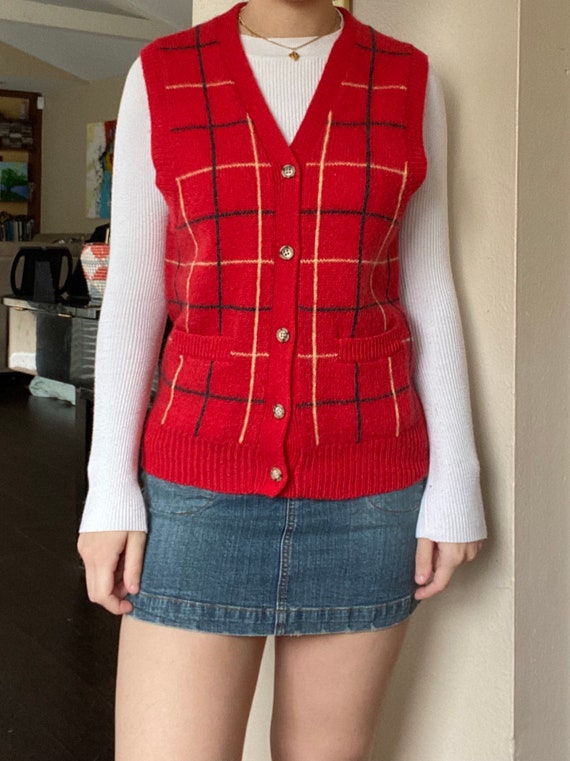 1960s Red Plaid Sweater Vest by Corporate Women - image 4