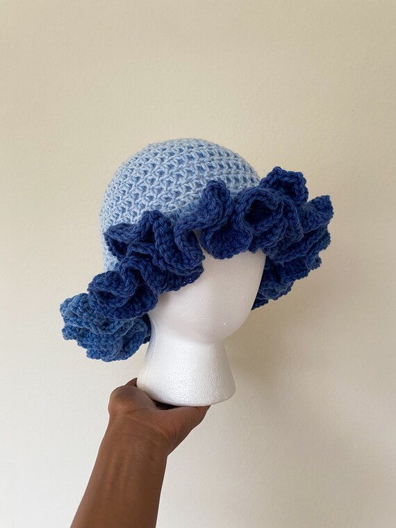 Blue Ombré Ruffled Crochet Hat - Etsy