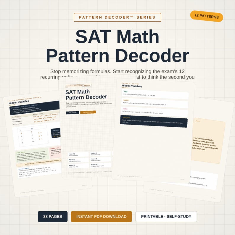SAT matematikmönsteravkodare | 12 matematikmönster | Digital studieguide för algebra, andragradsräkning och geometri bild 1