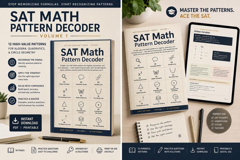 SAT matematikmönsteravkodare | 12 matematikmönster | Digital studieguide för algebra, andragradsräkning och geometri bild 2
