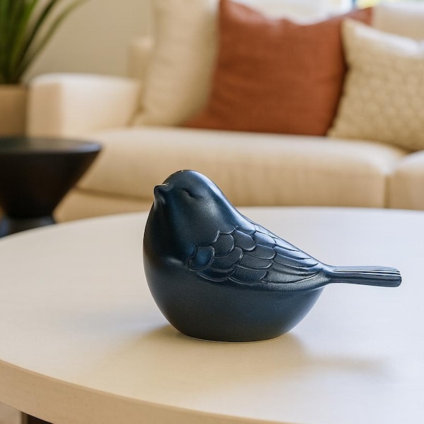Urna conmemorativa Songbird para cenizas – Memorial artesanal / Disponible en azul, bronce, rojo y blanco