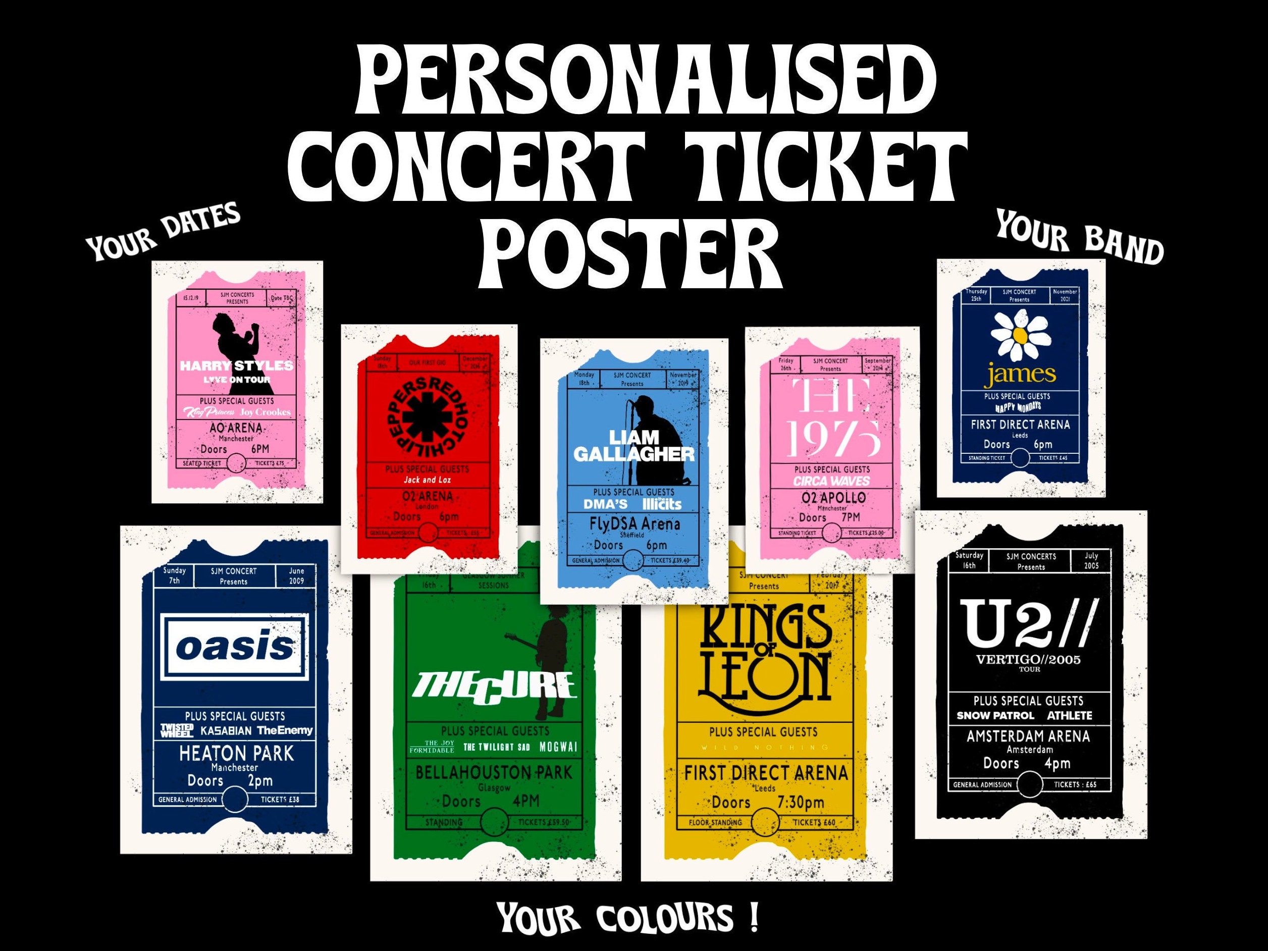 Personalised Gig / Concert Ticket Music Print Poster | Etsy
