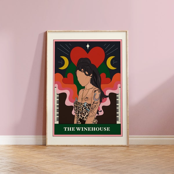The Winehouse | Tarot Card Art Print | Music Prints | Tarot Prints | Retro Wall Art  | Amy | Leopard Print | Colourful Prints