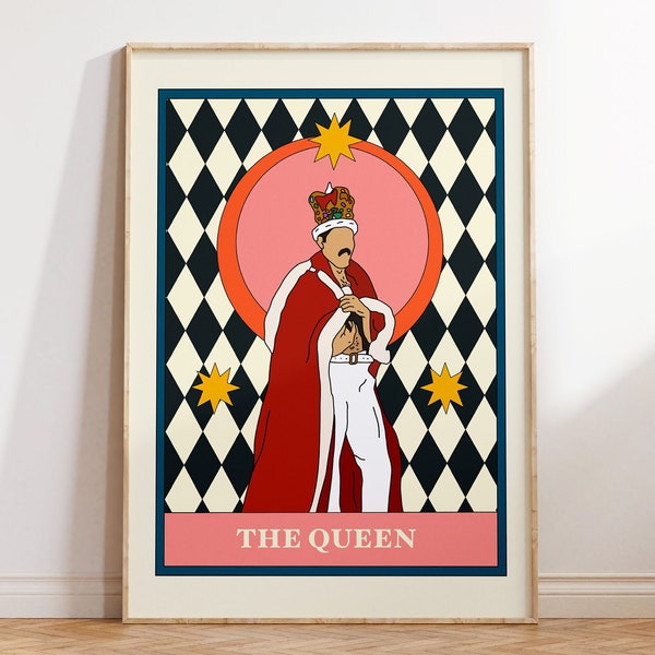 Impression d'art de carte de tarot Freddie Queen | Affiches Queen Band | Impressions musicales | Art mural rétro | Impressions de paroles | Cadeaux uniques